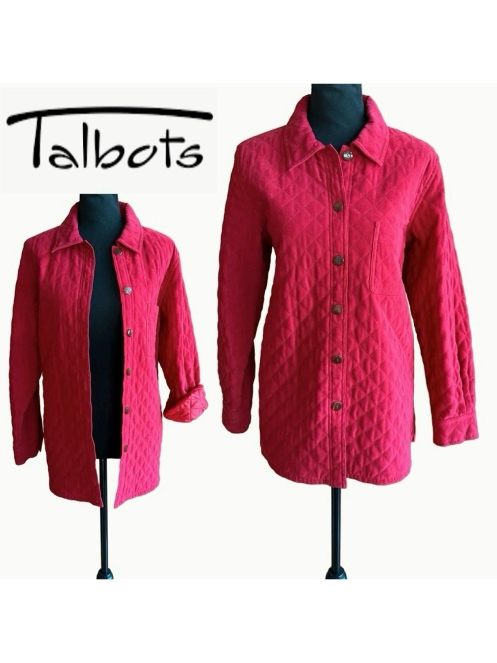 Talbots Quilted Utility Jacket Barn Chore Shacket Red (M/Petite)